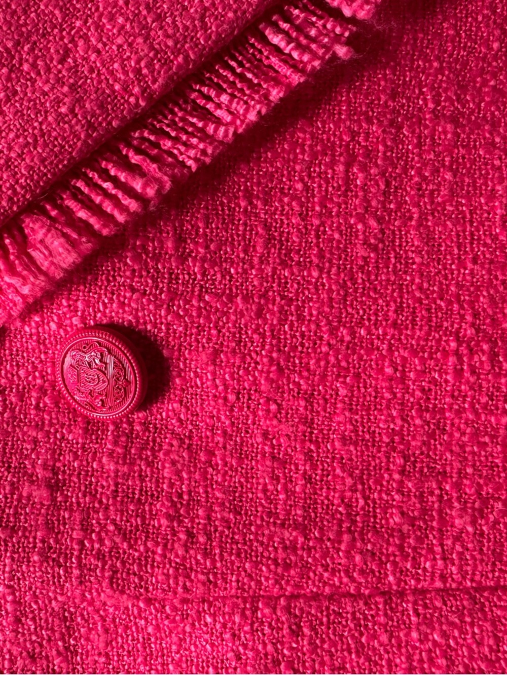 Steve Madden Bright Pink Tweed Fringed Double-Breasted Blazer - Picture 6 of 6